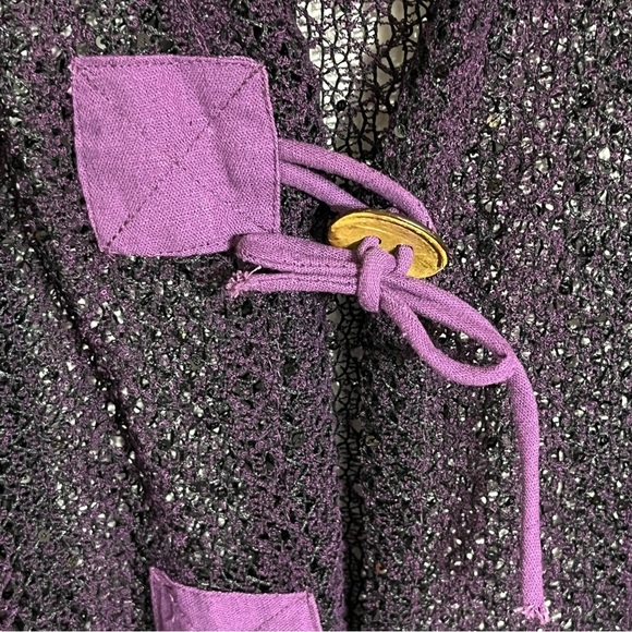 Kaktus Women's Size 2XL Purple Open-Weave Button Cover Up 3/4 Sleeves Boho-Chic - Picture 8 of 11